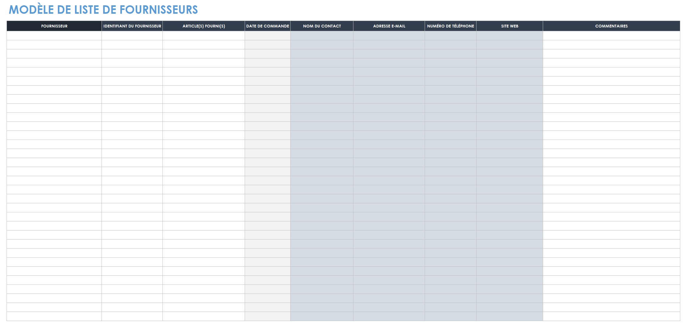 Liste des fournisseurs