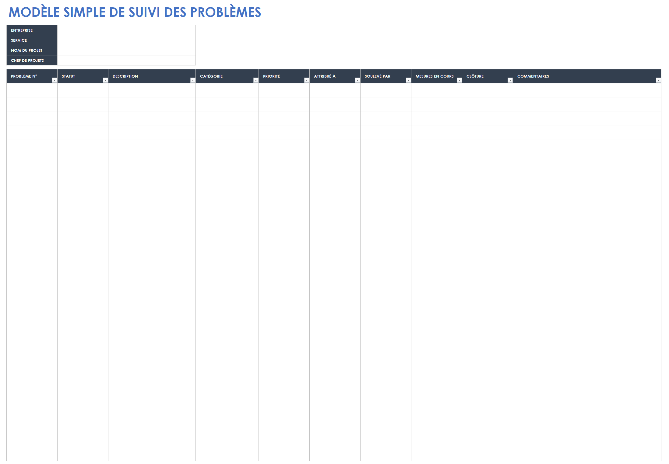 Modèle simple de suivi des problèmes