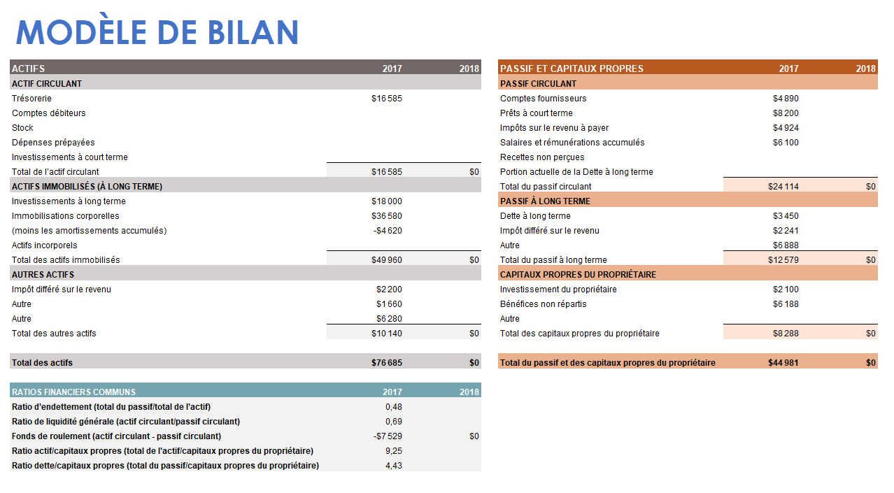  MODÈLE DE BILAN