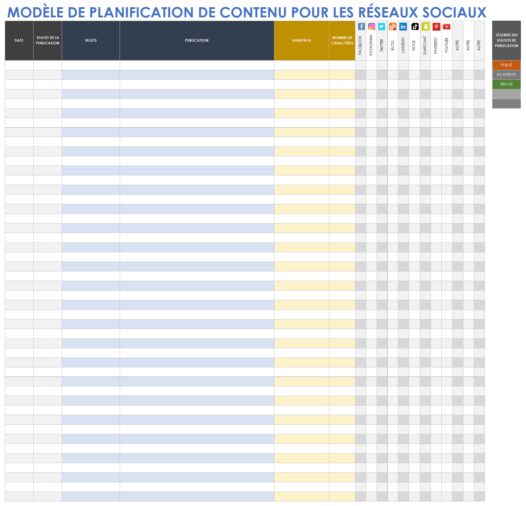  Modèle de calendrier pour les médias sociaux