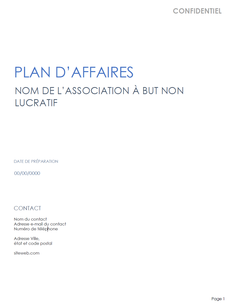 Plan d'affaires à but non lucratif à remplir