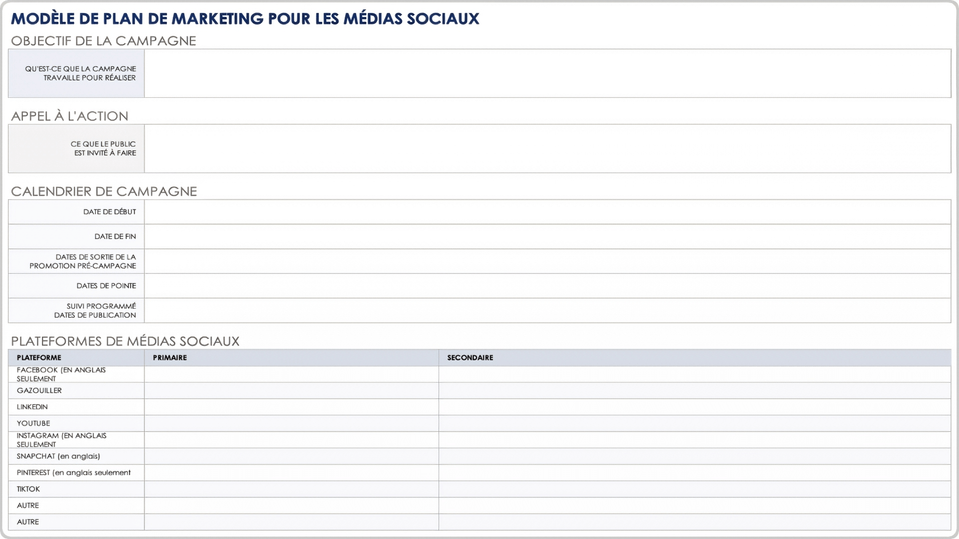  Modèle de plan de marketing pour les médias sociaux