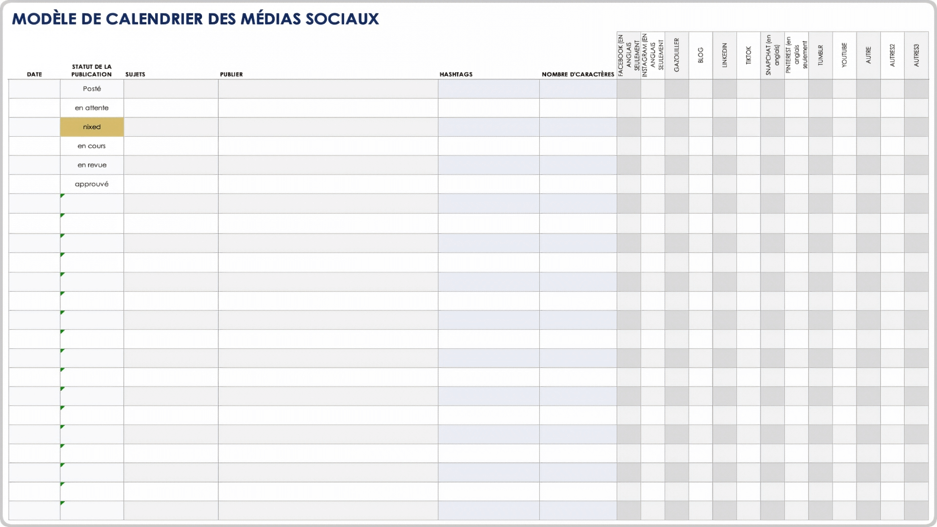  Modèle de calendrier pour les médias sociaux