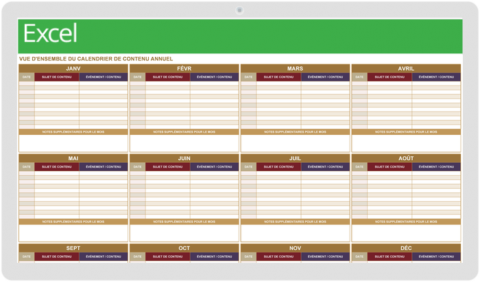 Calendrier de contenu annuel