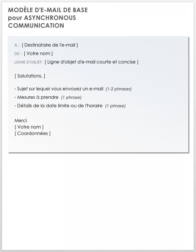 Modèle d'e-mail de base pour la communication asynchrone