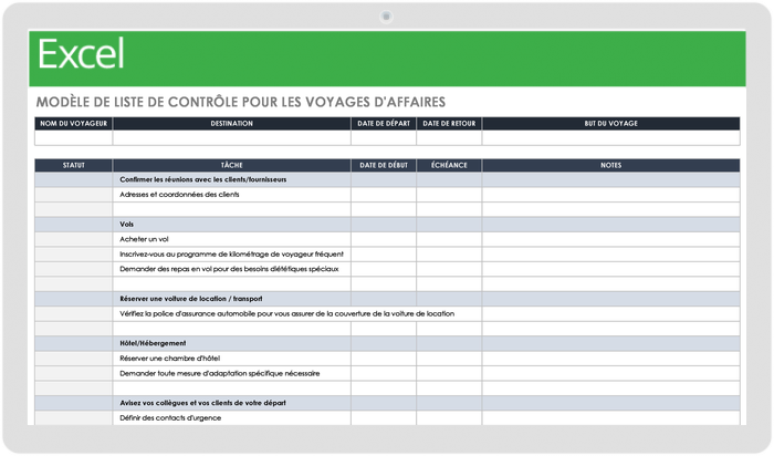 Business Trip Checklist Template - FR