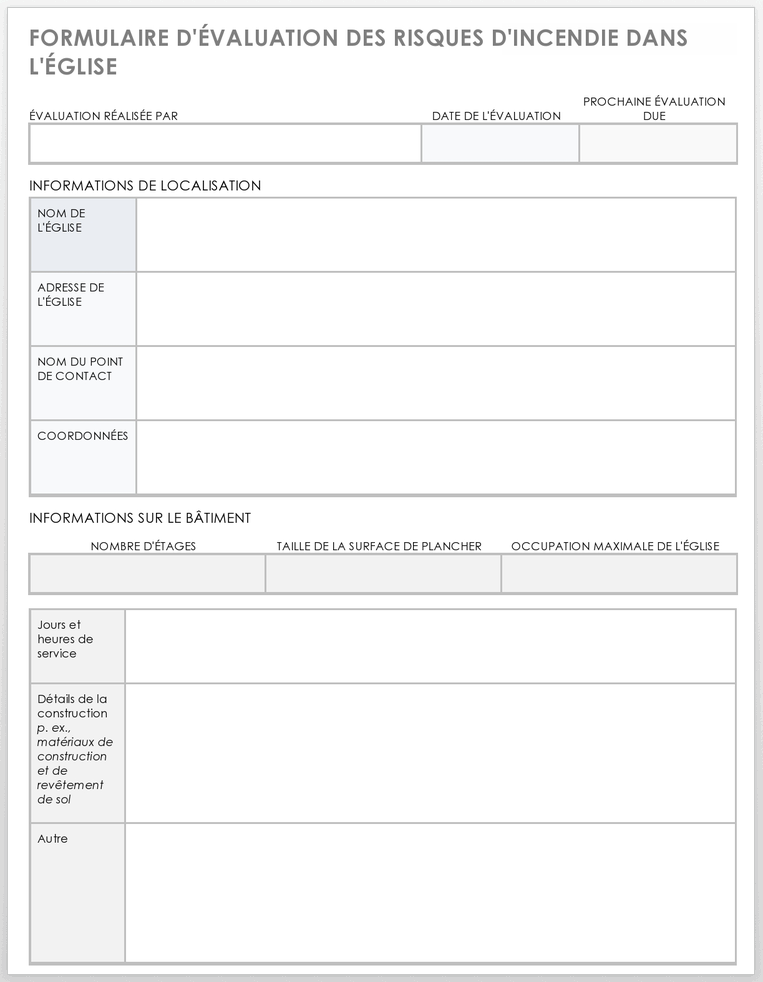 Formulaire d'évaluation des risques d'incendie de l'église