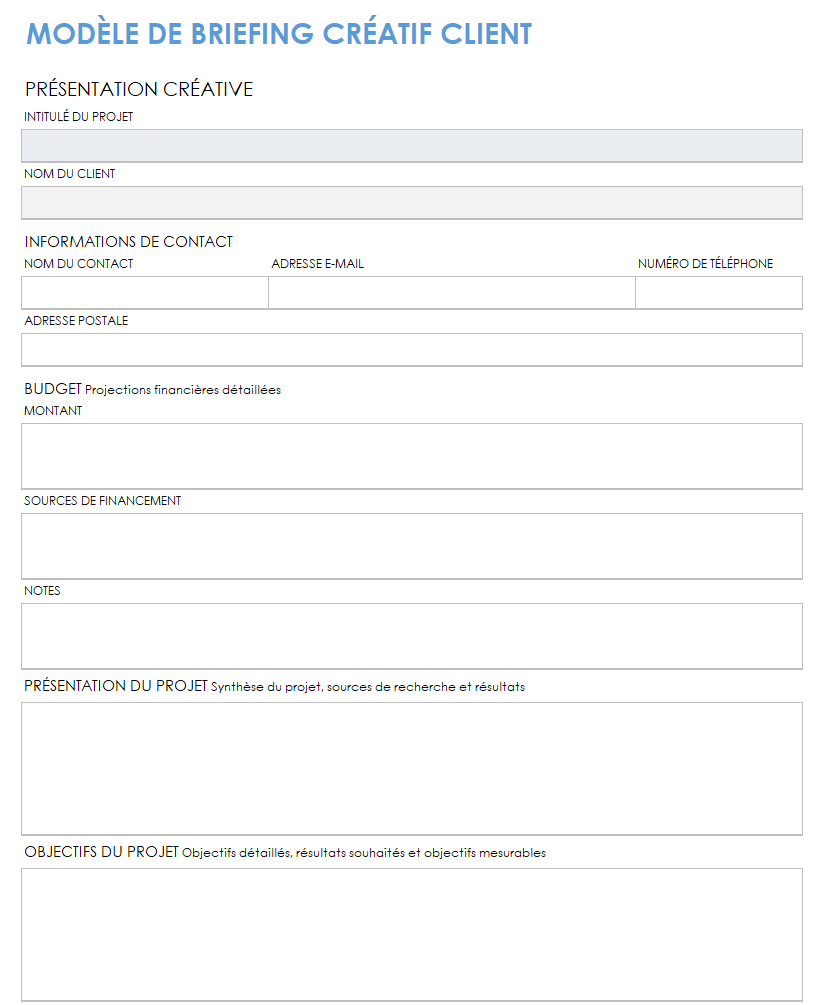 Modèle de brief créatif client