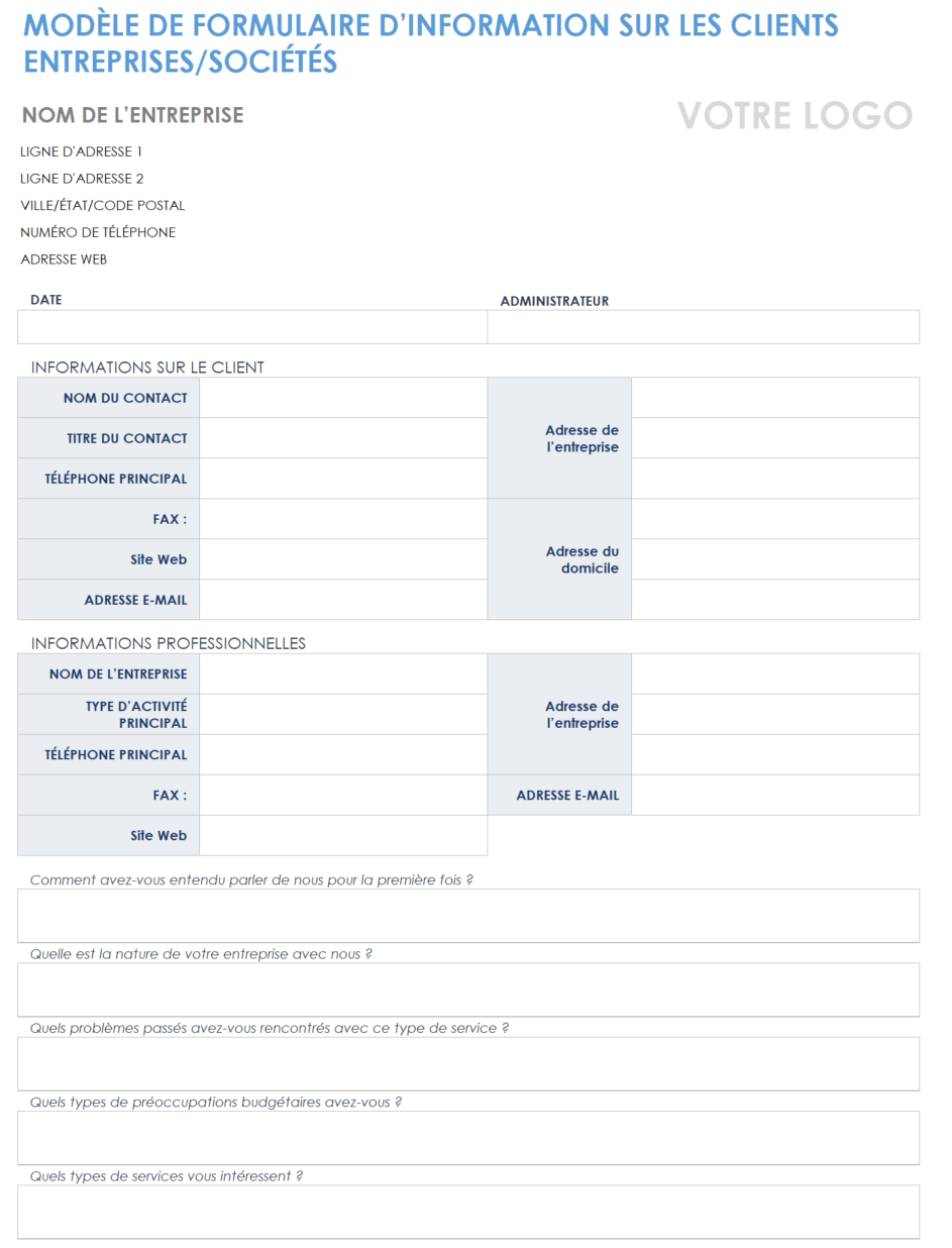 Fiche d'information pour les entreprises clientes