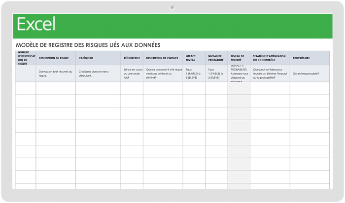  Modèle de registre des risques de données