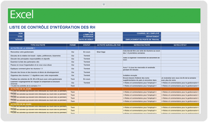  Modèle de liste de contrôle d'intégration des RH