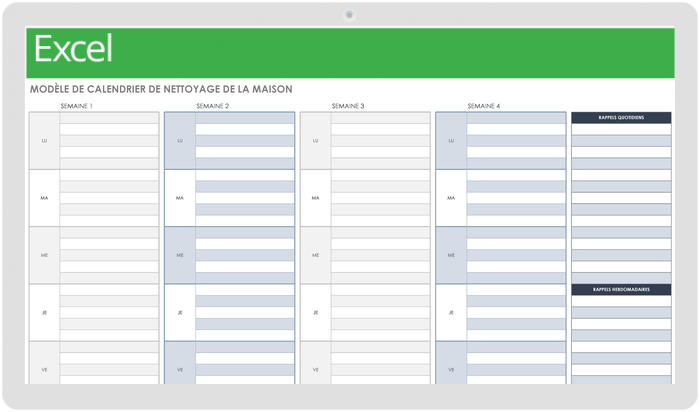 Horaire de nettoyage de la maison