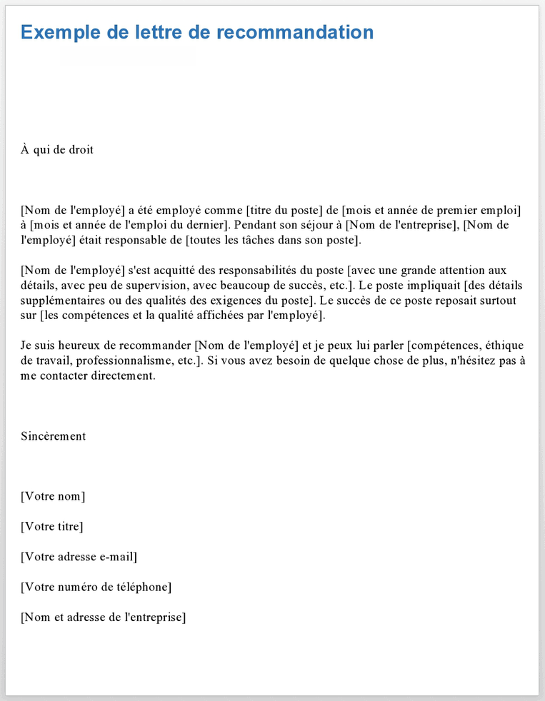  Exemple de modèle de lettre de recommandation