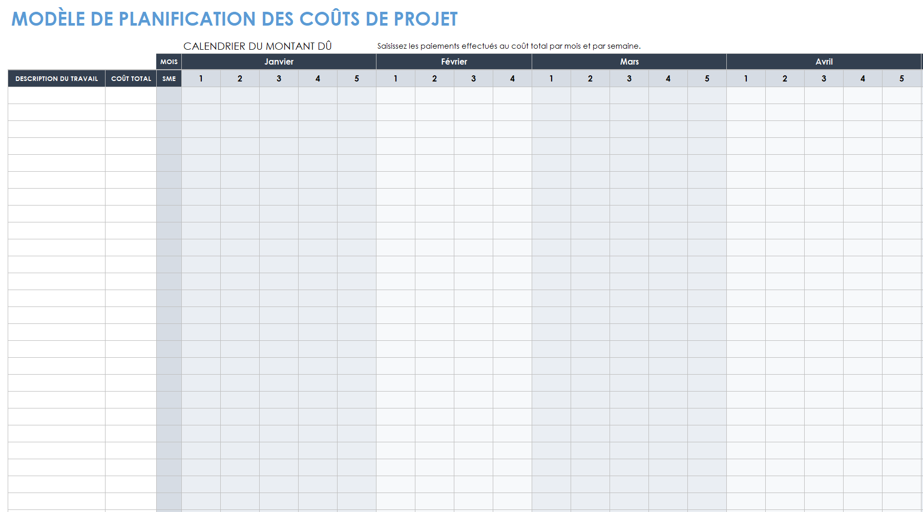  Modèle de calendrier des coûts du projet