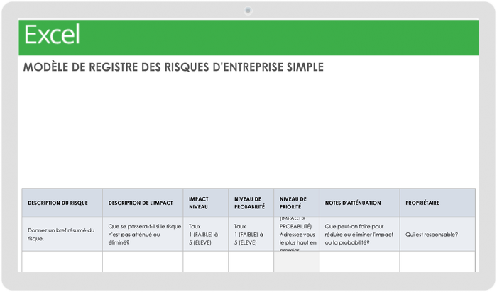  Modèle simple de registre des risques commerciaux