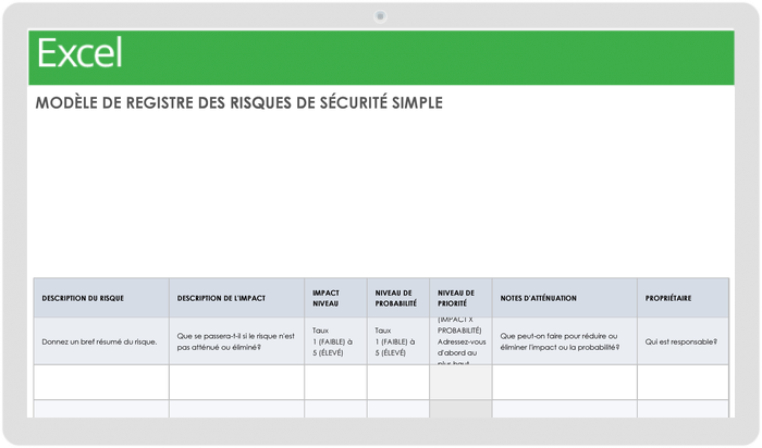 Modèle simple de registre des risques de sécurité