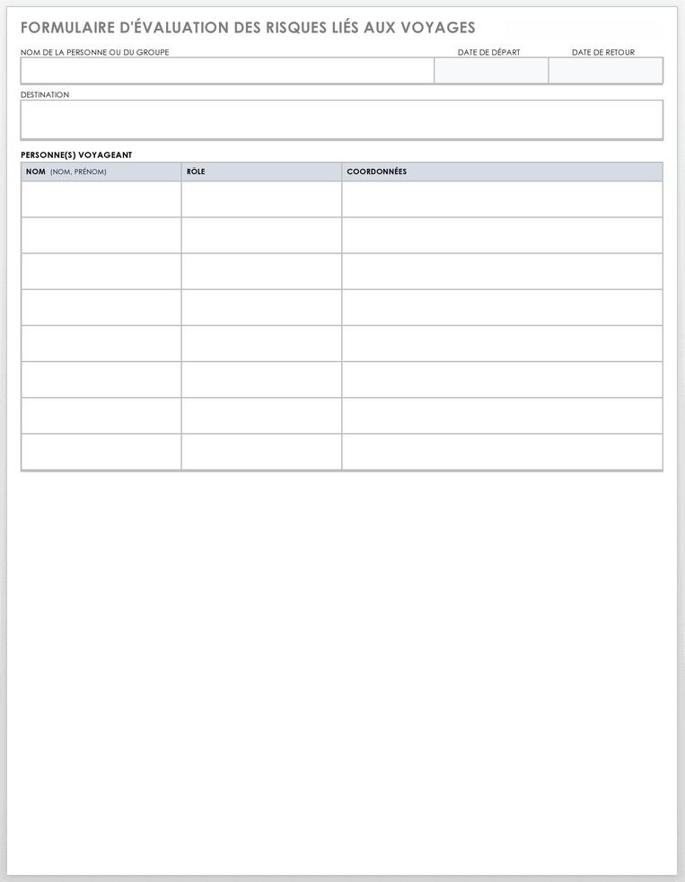 Formulaire d'évaluation des risques de voyage