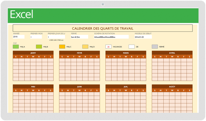 Calendrier de travail temporaire